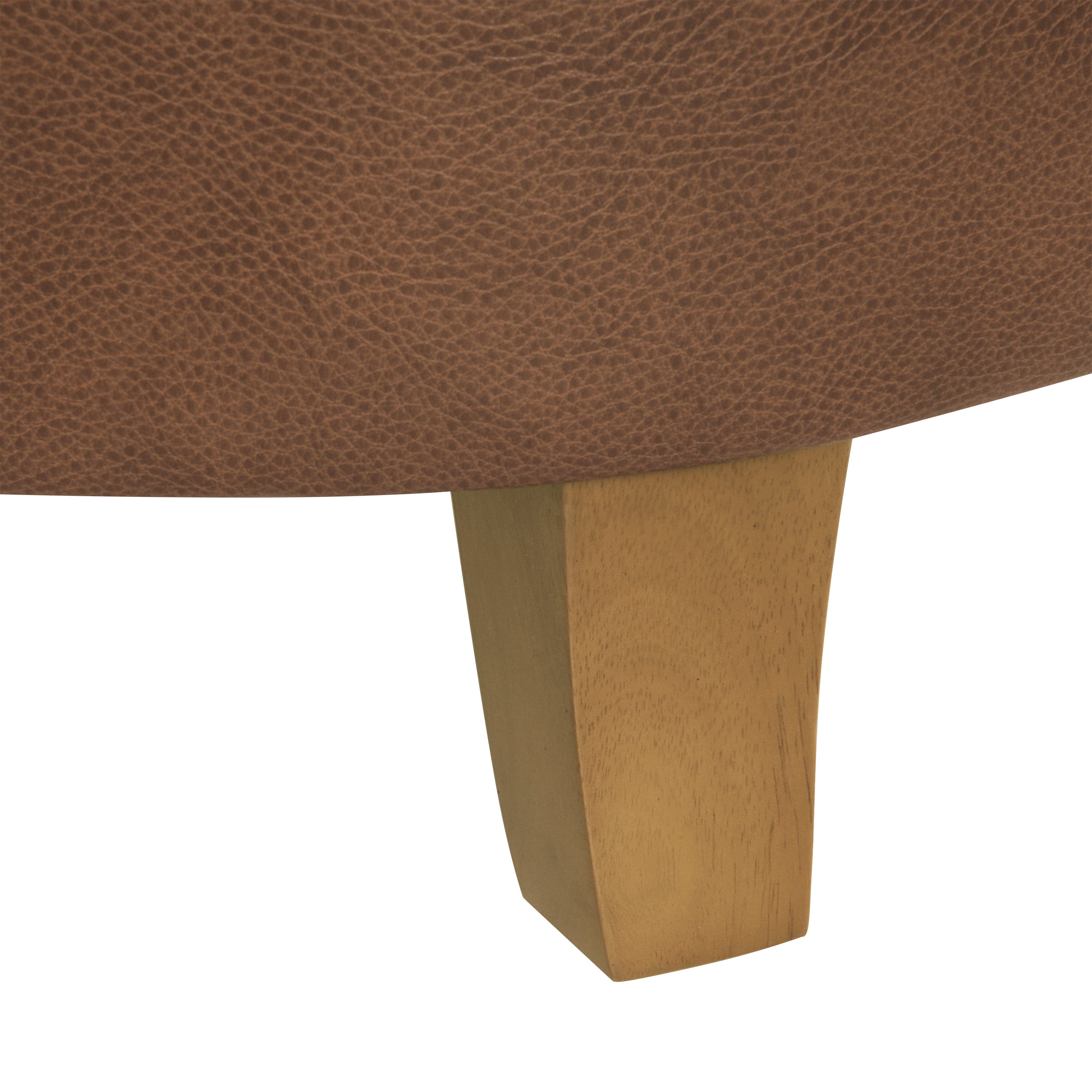 HomePop Small Round Button Tufted Storage Ottoman, Brown Faux Leather
