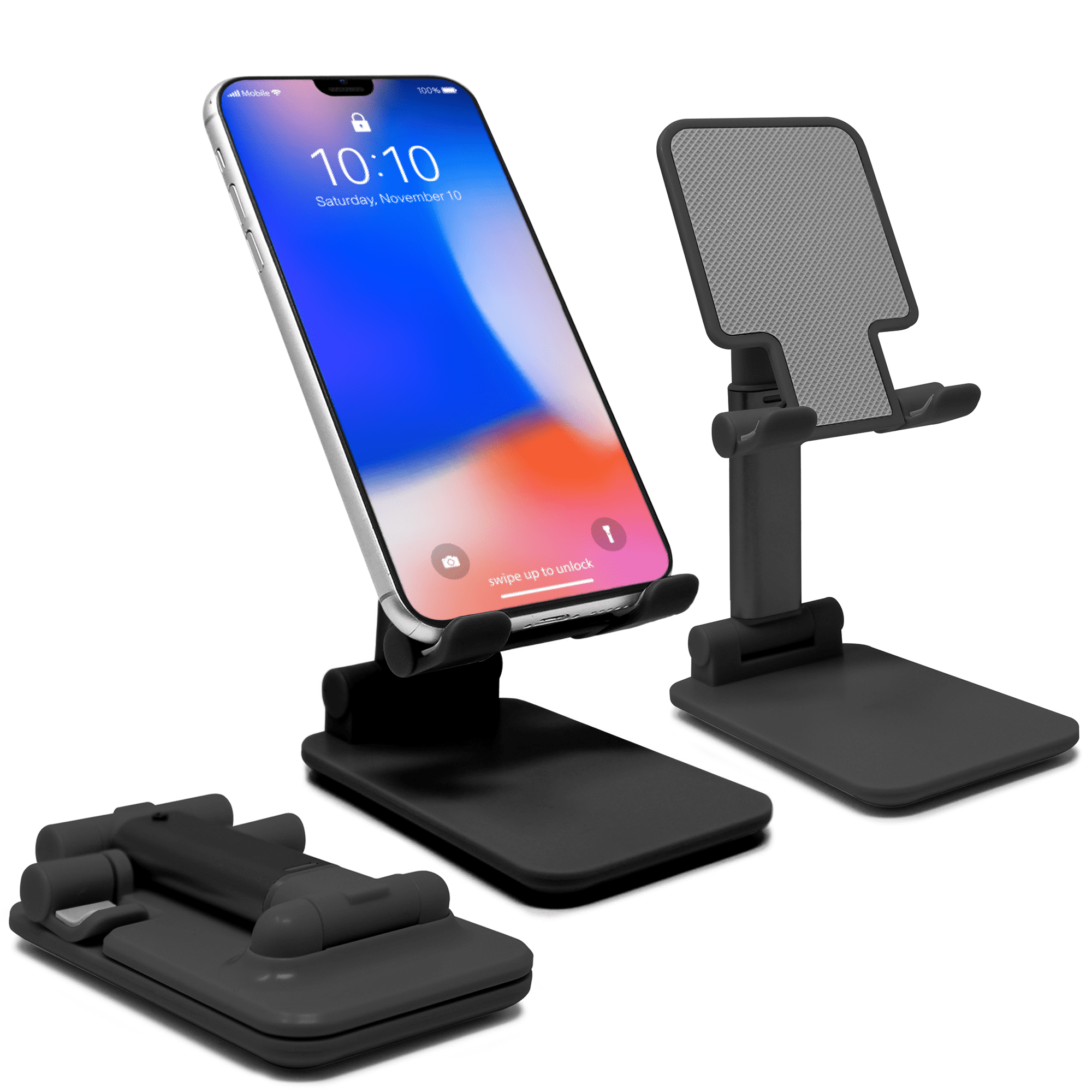 Compatible Phone XS/XR/8/8 Plus/7/7 Plus e-Reader Elimoons Phone Stand 2 Pack Multi-Angle Cell Phone Stand Tablet Stand Universal Smartphones for Holder Tablets 6-11 Galaxy S8/S7 Mini Black 