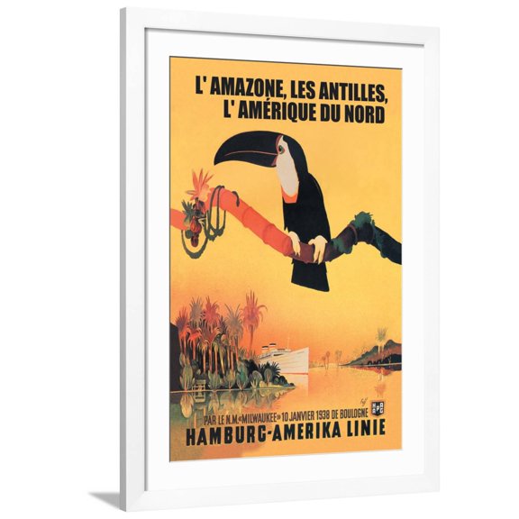 Art.com The Amazon, Antilles, and North America: Hamburg-Amerika Cruise Line Art Print, White Frame Wall Art, 32" x 44"