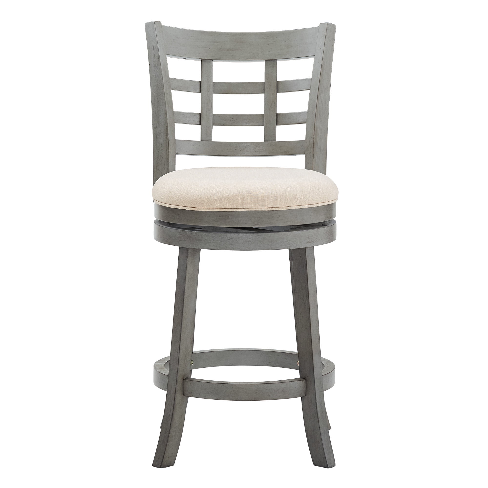 Weston Home Shapel Window Back 24"H Swivel Counter Height Stool, Antique Grey Finish, Beige Linen