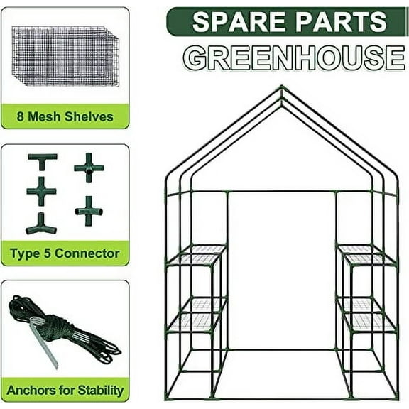 Outdoor Portable Walk-in Greenhouse 2 Tiers 8 Shelves Garden Greenhouse w/ Durable Cover, Steel Frame Windows, Roll Up Zipper Door w/ Ground Pegs & Ropes for Garden, Patio, Backyar