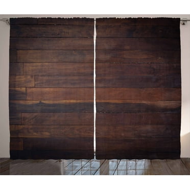 Ambesonne Chocolate Curtains 2 Panel Set, Aged Dark Timber, 108" x 90", Dark Brown