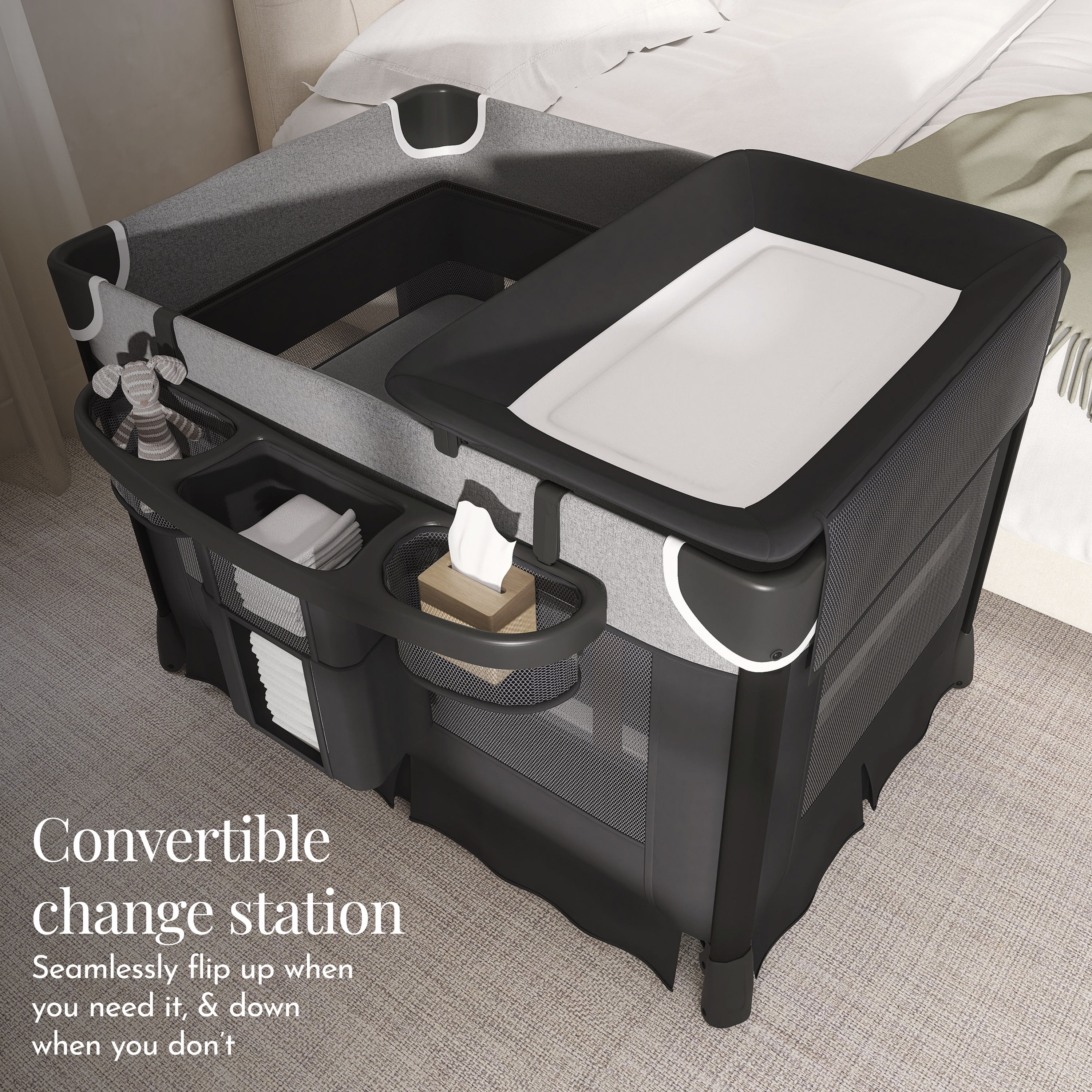 Evolur Cozy Cove Deluxe Playard, Black