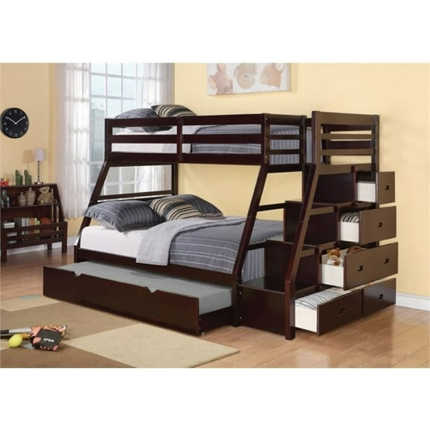 Bowery Hill Twin over Full Storage Bunk Bed with Trundle in Espresso