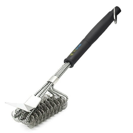 

Klzo Grill Brush and Barbecue Scraper 360° Brush Head with 3-in-1 Stainless Steel Bristles Clean Grill BBQ Brush for Grill Cleaning