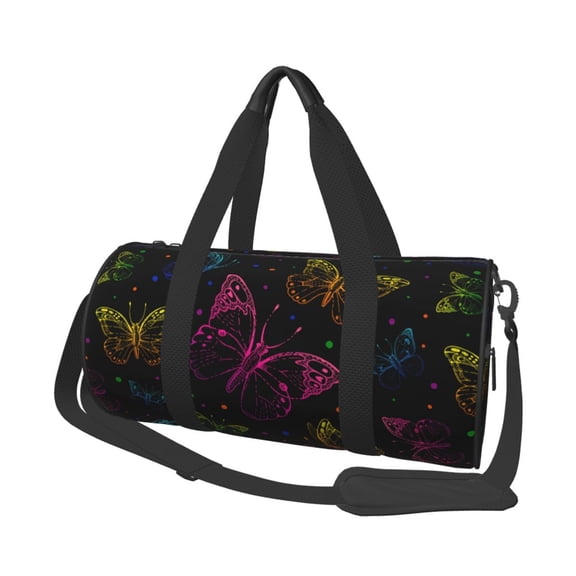 Horeoi Butterfly Print Foldable Travel Duffle Bag with Removable Strap - Water-Resistant Gym Vacation Luggage Multi-Pocket Design