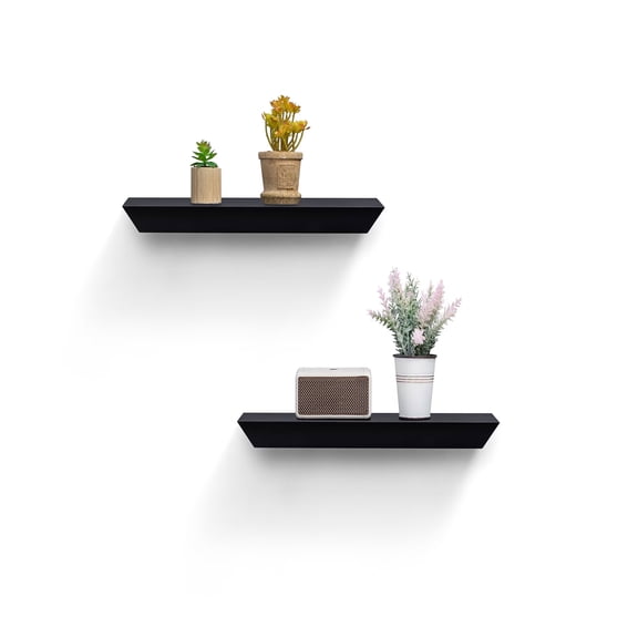 MAYEERTY 2-Piece Floating Shelves, 18" Wood Wall Mounted Display Rack with Invisible Brackets, Modern Shelving for Books, Plants & Decor, for Bedroom Living Room