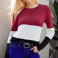 thumbnail image 3 of Tbopshirt Womens Sweaters,Fall Sweaters for Women,Knitted Sweater Top with Retro and Slim Long Sleeved Round Neck Contrasting Color, 3 of 6