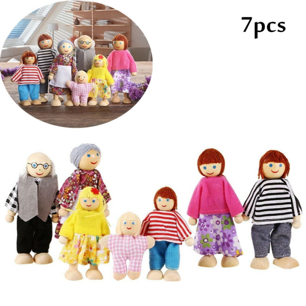 7 Person Happy Family Wooden People Doll House Figures Flexible Dolls Kids Gift Ideal For Role 