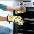 thumbnail image 2 of White Sunflower Green Leaf Pattern Kitchen Oven Mitt and Pot Holder Sets 2 Pcs for Baking, Cooking and Grilling, Heat Resistant Up To 392 °F, 2 of 7