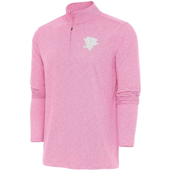 Men's Antigua  Pink Pittsburgh Penguins White Logo Hunk Quarter-Zip Pullover