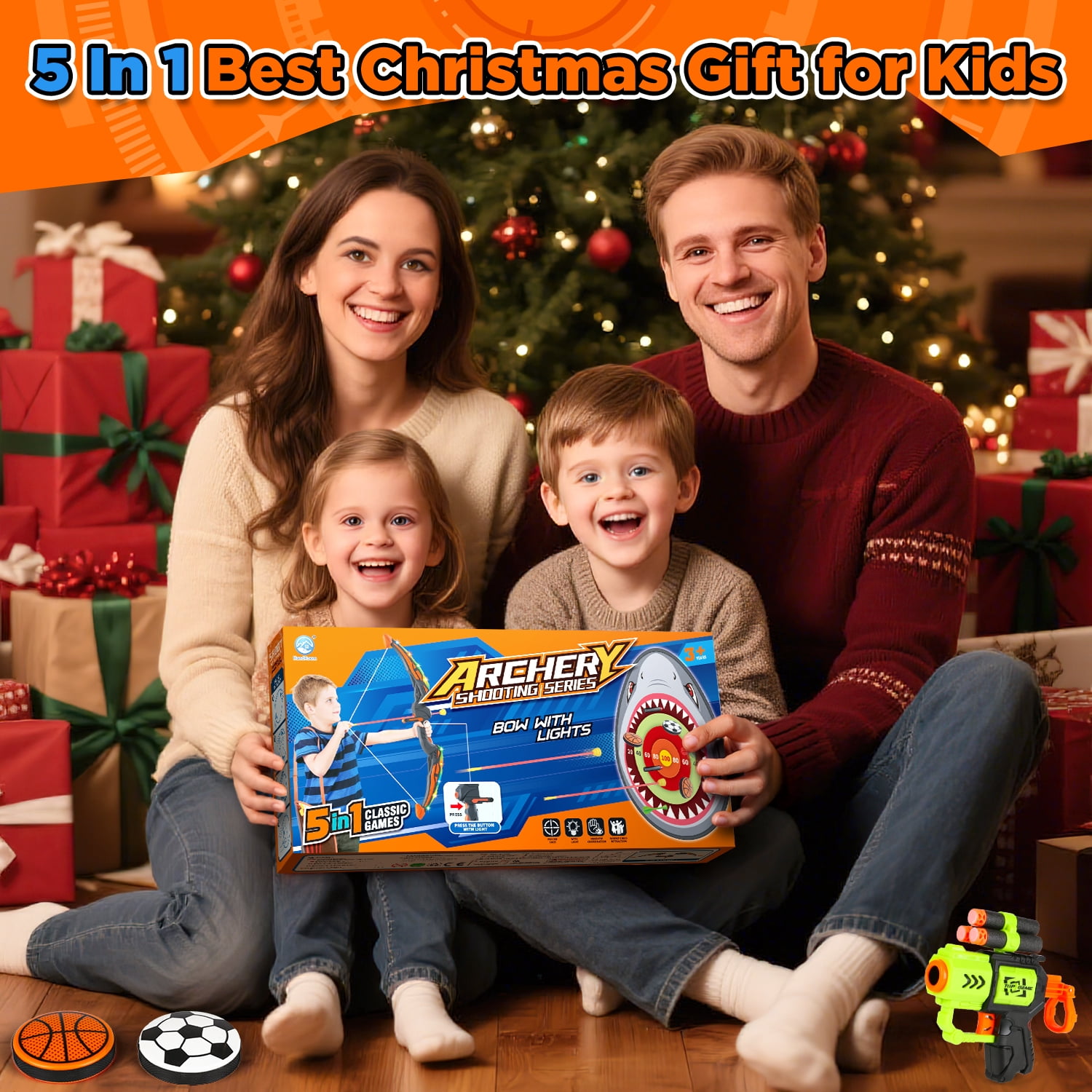 Carsky 5-in-1 Kids Bow and Arrow Set, LED Light-Up Bow, Avocado Target, Foam Dart Launcher & Sticky Arrows, Archery Toy Gift for Boys Girls Ages 4-12, Outdoor Indoor Shooting Playset