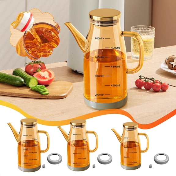 Iuhan 1Pcs 2025 Oil Dispenser Bottle, Drip-Free Spout Glass Olive Oil Bottle, 34oz Kitchen Oil Vinegar Dispenser with Measurement Marks, Heat Resistant Food Grade Container for Cooking