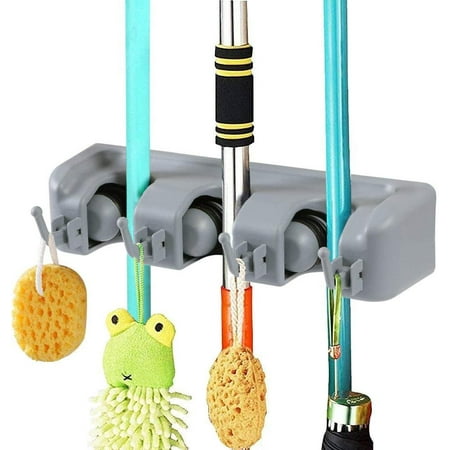

Multi-Function Wall-Mounted Broom Holder Storage Hanger Holder For Your Kitchen Garage Laundry Room (3 Slots And 4 Hooks)