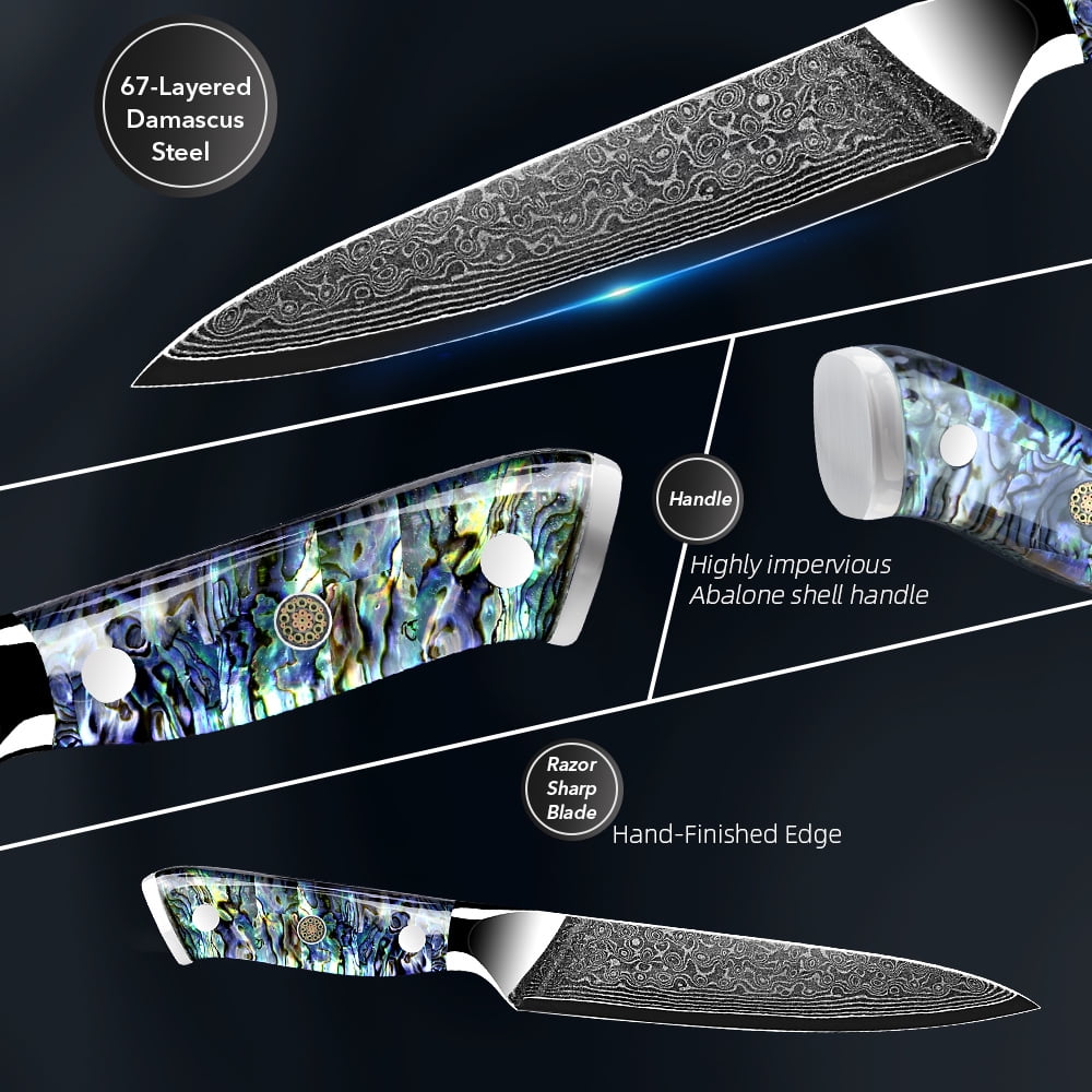 Kitchen Knife Damascus Steel Knife VG10 67 Layers Japanese Chef Knives Santoku Carving Cutting Tool Abalone Shell Handle with Sheath and Giftbox