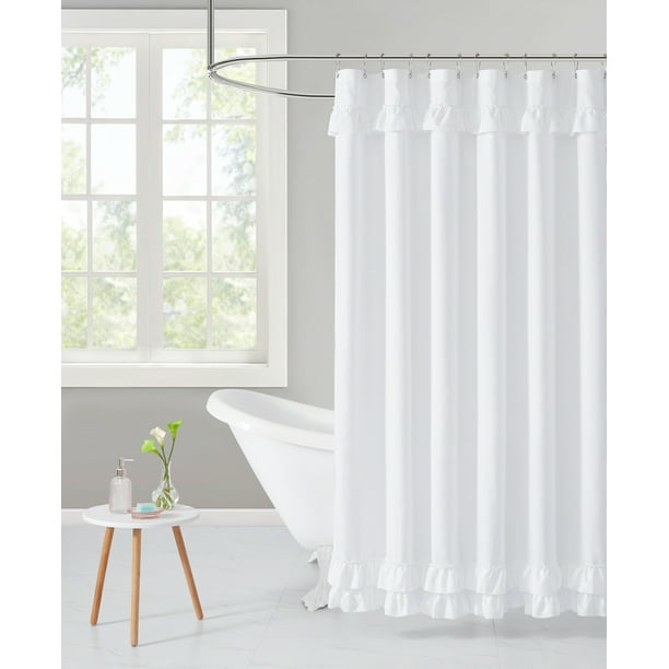 Simply Shabby Chic White Ruffle Polyester Shower Curtain, 72 x 72