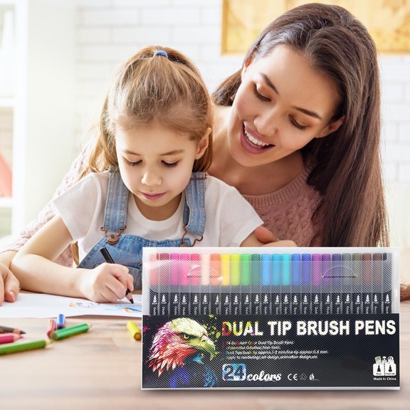 YIMWNYI Double Line Watercolor Pen Set, 24 Color Hand-Painted Highlighter Markers with Dual Tips, Ideal for Drawing, Illustration, and Creative Designs, Easy to Use, Smooth Coverage