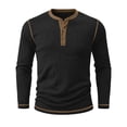 thumbnail image 4 of Henley Shirts for Men Ribbed Knit Long Sleeve Shirts Muscle Casual Loose Fit Color Block Trendy Fall Basic Top Lightweight Dressy Work Office Tees Business Pullovers, 4 of 4