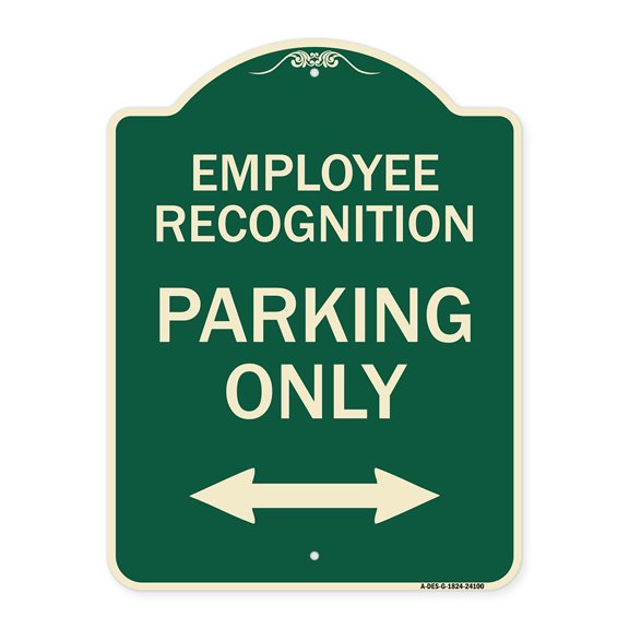 SignMission Designer Series Sign - Employee Recognition Parking Only (With Bi-Directional Arrow) | Green & Tan 18" x 24" Heavy-Gauge Aluminum Architectural Sign | Made in the USA
