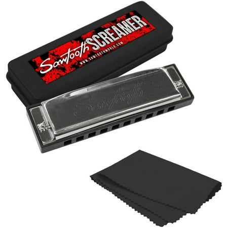 Sawtooth Chrome Plated Screamer Harmonica with Case and Cloth, Key of