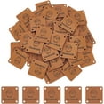 thumbnail image 1 of 60 etiquetas cuadradas de piel sintética con relieve de 25 mm hechas a mano, con diseño de oveja de ganchillo, para manualidades, sombreros, ropa, tejido y costura., 1 of 9