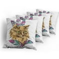thumbnail image 5 of Ambesonne Cat Throw Pillow Cover 4 Pack, Cat with Colorful Feathers, 24", Multicolor, 5 of 7