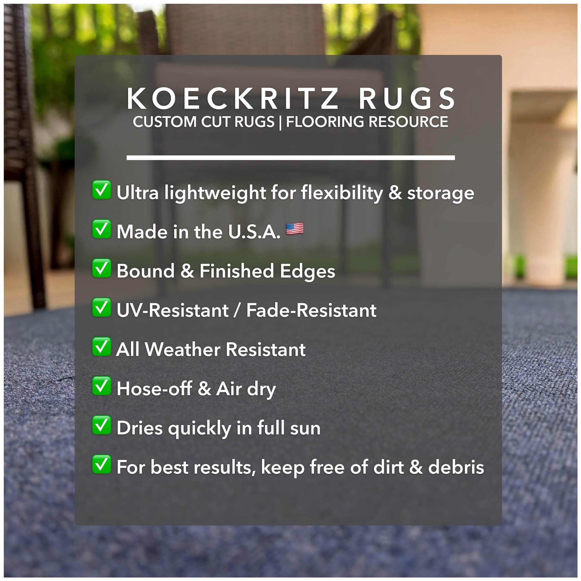 Koeckritz Rugs Ocean Blue Indoor/Outdoor Area Rug, 12'x16', Lightweight & Durable