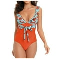 thumbnail image 1 of Women‘s One Piece Swimsuits Ruffled Deep V Neck Monokini Bathing Suits Tummy Control Tie Front Swimwear, 1 of 8