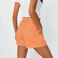thumbnail image 4 of Costeam Womens Vertical Striped Casual Shorts Ruffled Smocked Elastic Waist Fake Front Button Detail Side Inset Pockets Lightweight Crinkle Woven Fabric Loose Fit Summer Sleep Short Bottoms, 4 of 6