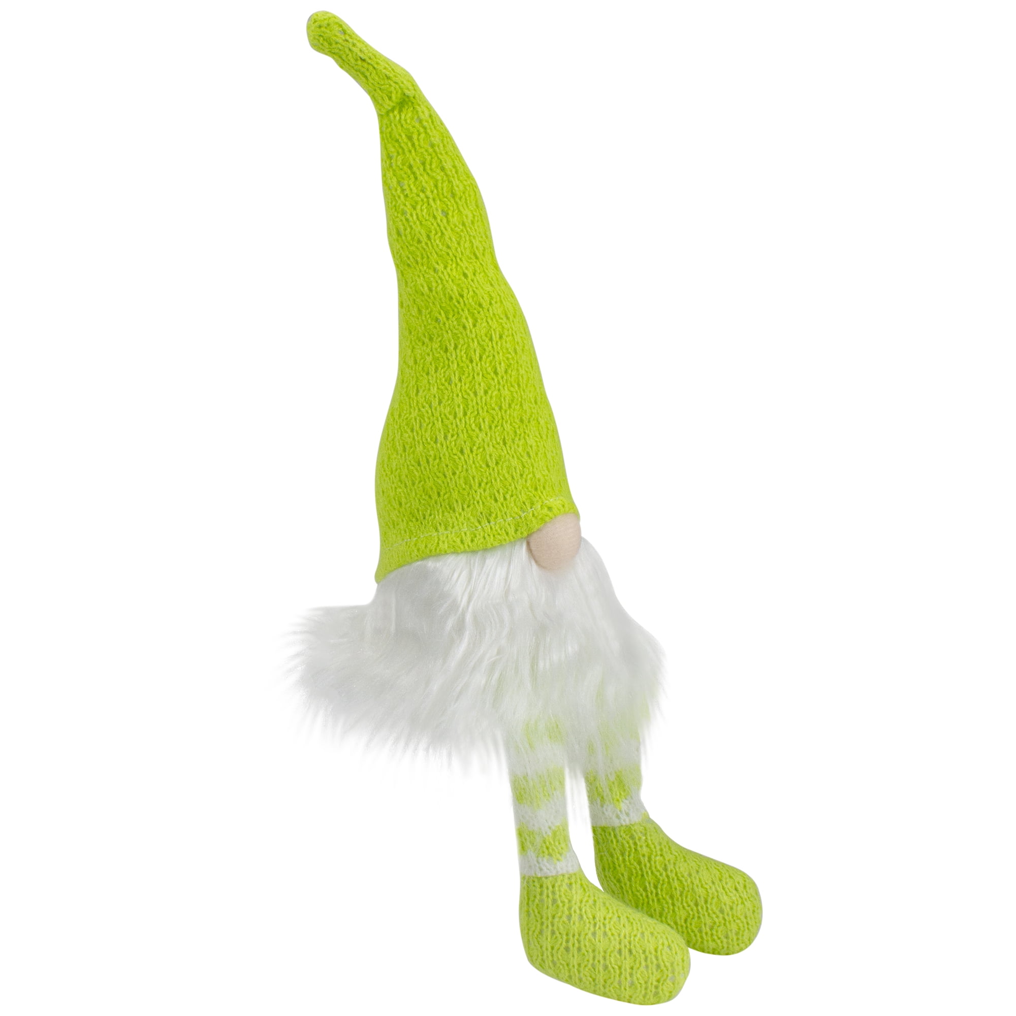14.75" Large Lime Green and White Striped Gnome Spring Decoration