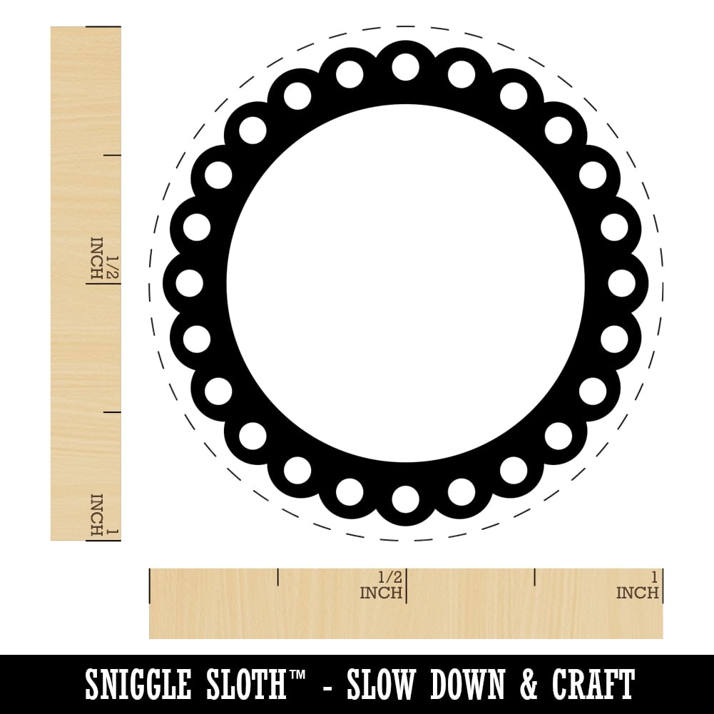 Fancy Scallop Round Frame Self-Inking Rubber Stamp Ink Stamper - Black Ink - Medium 1 Inch
