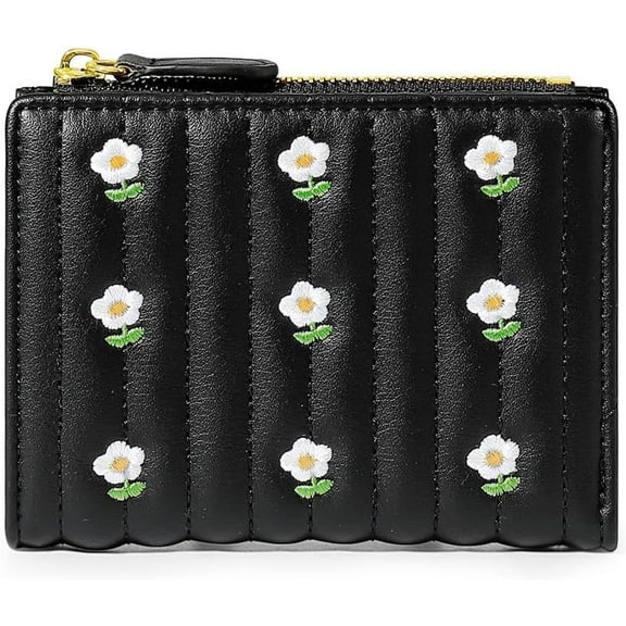 Women Wallet, Cute Wallet with Flower Pattern and ID Window Zipper Pocket Bifold Wallet for Travel, Shopping, Gift Giving and Daily Use