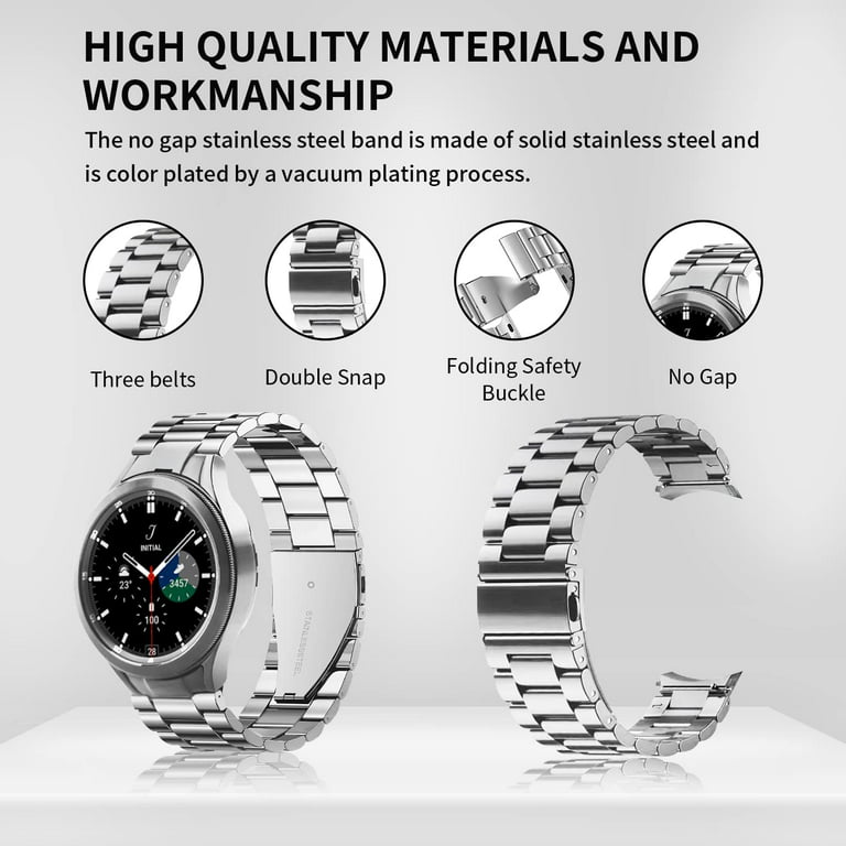 Compatible with Samsung Galaxy Watch 6 Classic Bands 47/43/44/40mm, for  Galaxy Watch 5 Pro Band 45/40/44mm No Gap Band, Business Solid Stainless  Steel