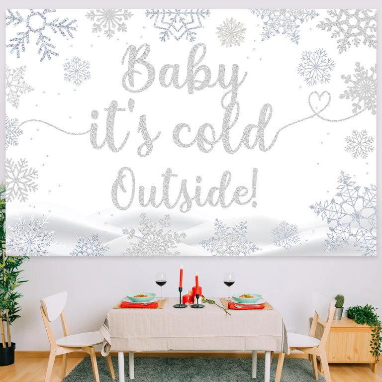 Baby It's Cold Outside Banner - Winter Wonderland Baby Shower Decor, Glitter Paper, 6.1 Ft Long, DIY Letters