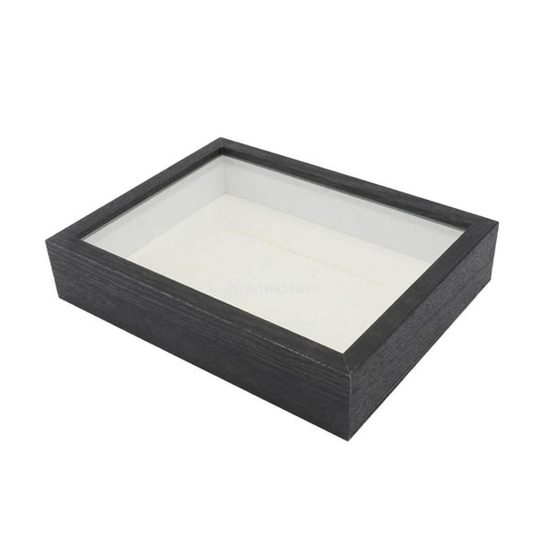 Marco de caja de sombra de madera de 3 cm de profundidad para mesa, decoración de pared, entradas rectangulares con flores secas Negro