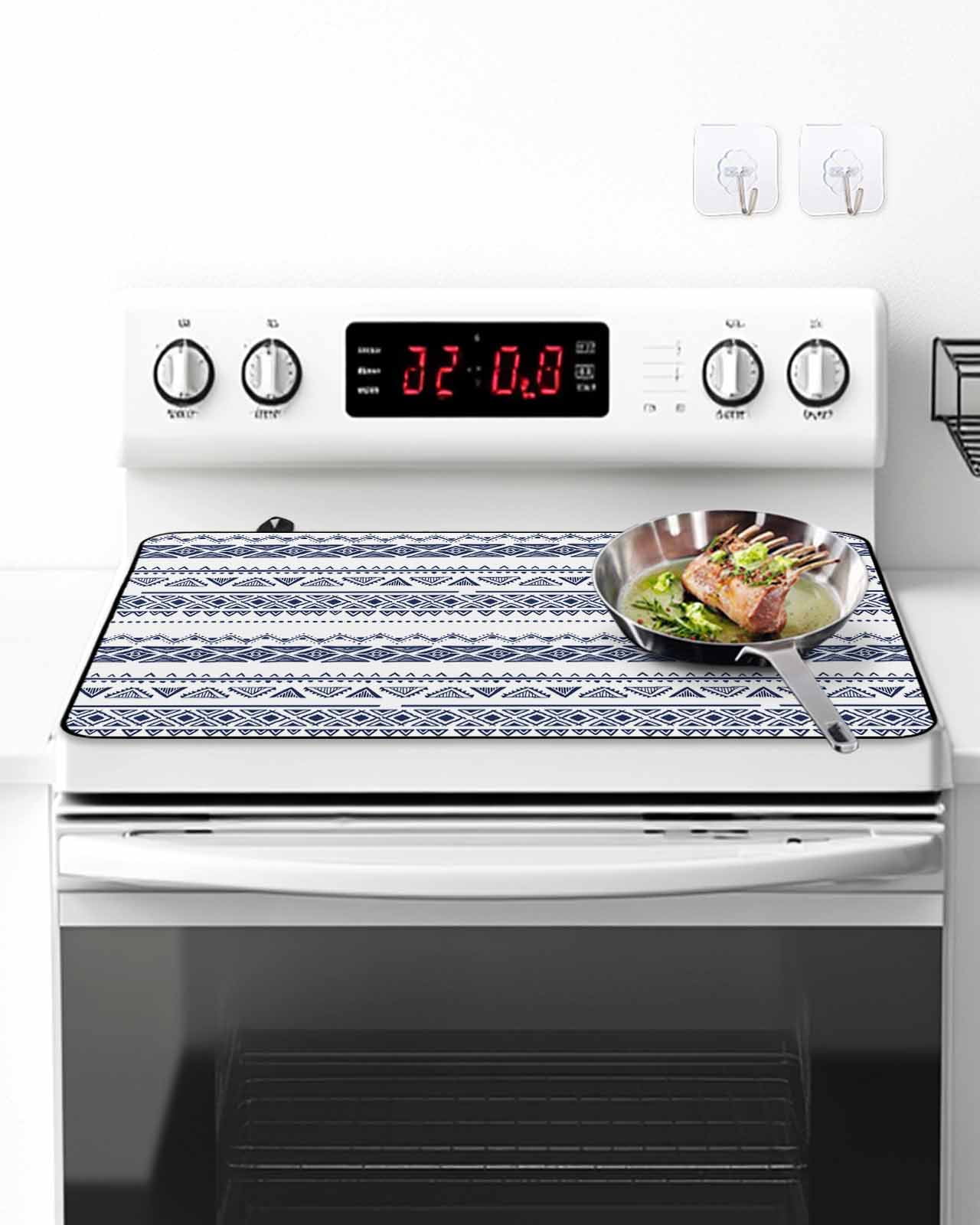 The Chef Stove Top Covers for Electric Stove, 36'x21'' Gnome Kitchen Black Buffalo Plaid Red Glass Ceramic Stove Cover Foldable Rubber Mat Heat Resistant Cooktop Protector for Kitchen