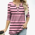 thumbnail image 6 of Womens 3/4 Sleeve Tops Striped Print Tee Shirt Loose Fit V Neck Button up Pullover T-shirts Casual Fall Clothes (L, Pink|Stripes), 6 of 7