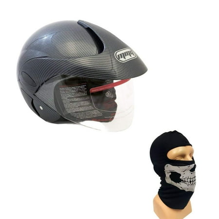 Combo Motorcycle Scooter Open Face Helmet DOT Street Legal - Flip Up Shield - Carbon Fiber (Large) with