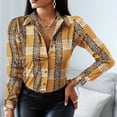 thumbnail image 1 of Mikilon Long Sleeve Shirts For Women Button Down V-Neck Floral Graphic Contrast Color Novelty Fall Blouses, 1 of 8