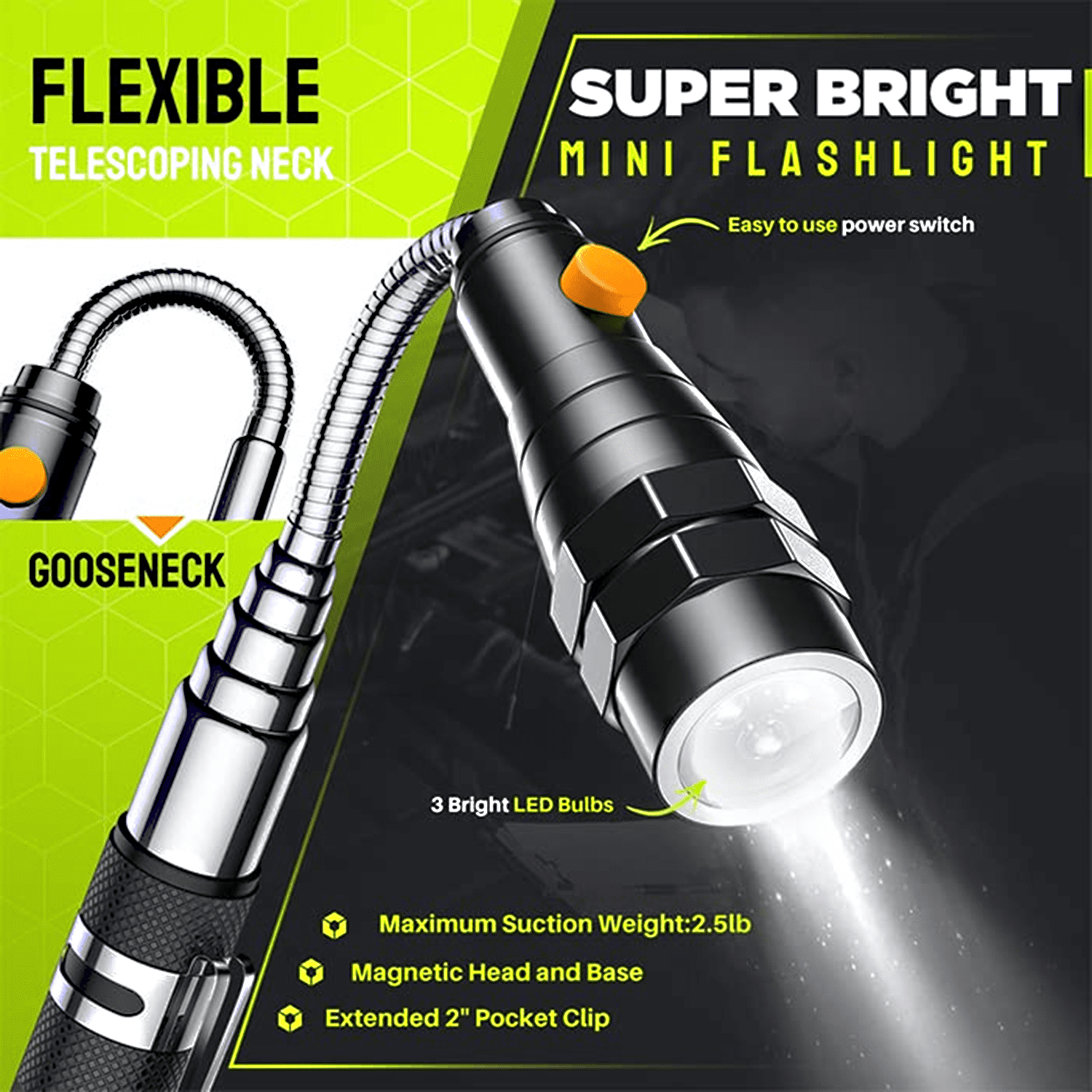 Telescoping Magnetic Pickup Tools Set, Inspection Mirror Telescoping, LED Flashlight, Cool Gadgets for Men, Gifts for Dad, Husband, Kids, Boyfriend, Magnet Stick