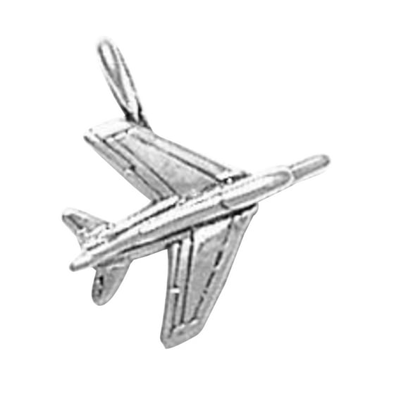 Sterling Silver 16" .8mm Box Chain 3D Jet Fighter Airplane Pendant Necklace