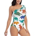 thumbnail image 3 of Sikiie Colorful Dinosaur Print Women One Piece Swimsuits Tummy Control One Shoulder Bathing Suits Ruffle Swimwear, From S to XXL-X-Large, 3 of 6