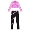 thumbnail image 2 of Hansber Kids Girls Hip Hop Jazz Dance Outfit Sparkly Sequin Crop Top with Leggings Figure Skating Training Suit Pink 12, 2 of 7