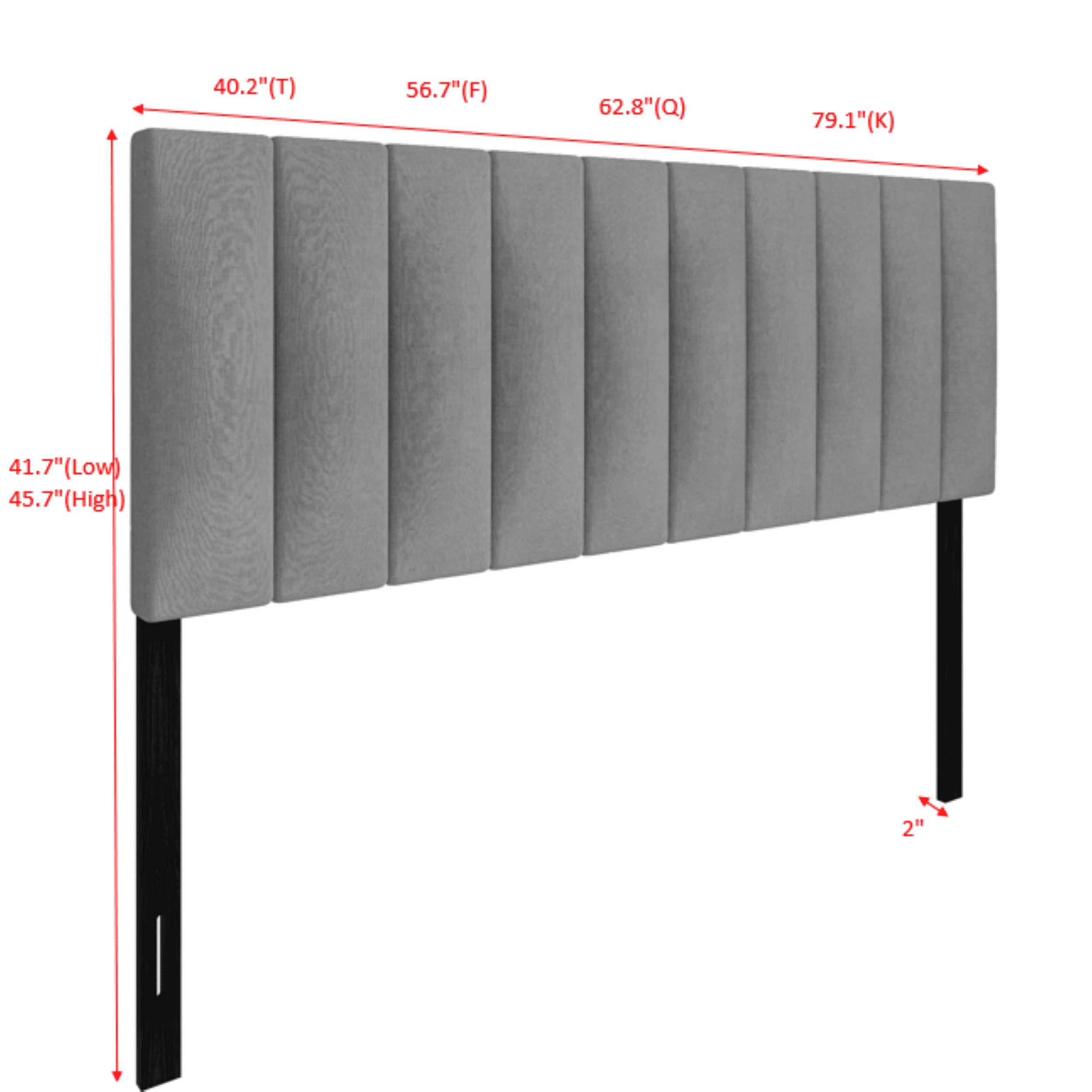 Home Design Dennis Queen Upholstered Headboard with Vertical Channel Design, Adjustable Height, Gray