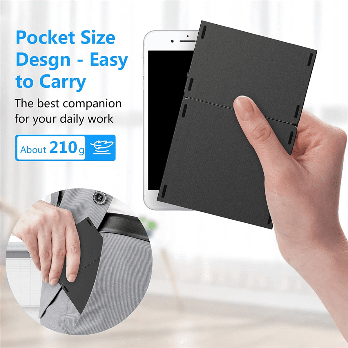 Foldable Bluetooth Keyboard, USB Rechargeable Wireless Keyboard for IOS, Android, PC Laptop Smartphone-Black