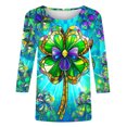 thumbnail image 4 of Goodeals Tie Dye St Patricks Day Shirts for Women Funny Lucky Irish Shamrock T Shirt Green Graphic Tees 3/4 Sleeve Crewneck Tunic Top St. Patrick‘s Day Outfits(Blue,M), 4 of 5