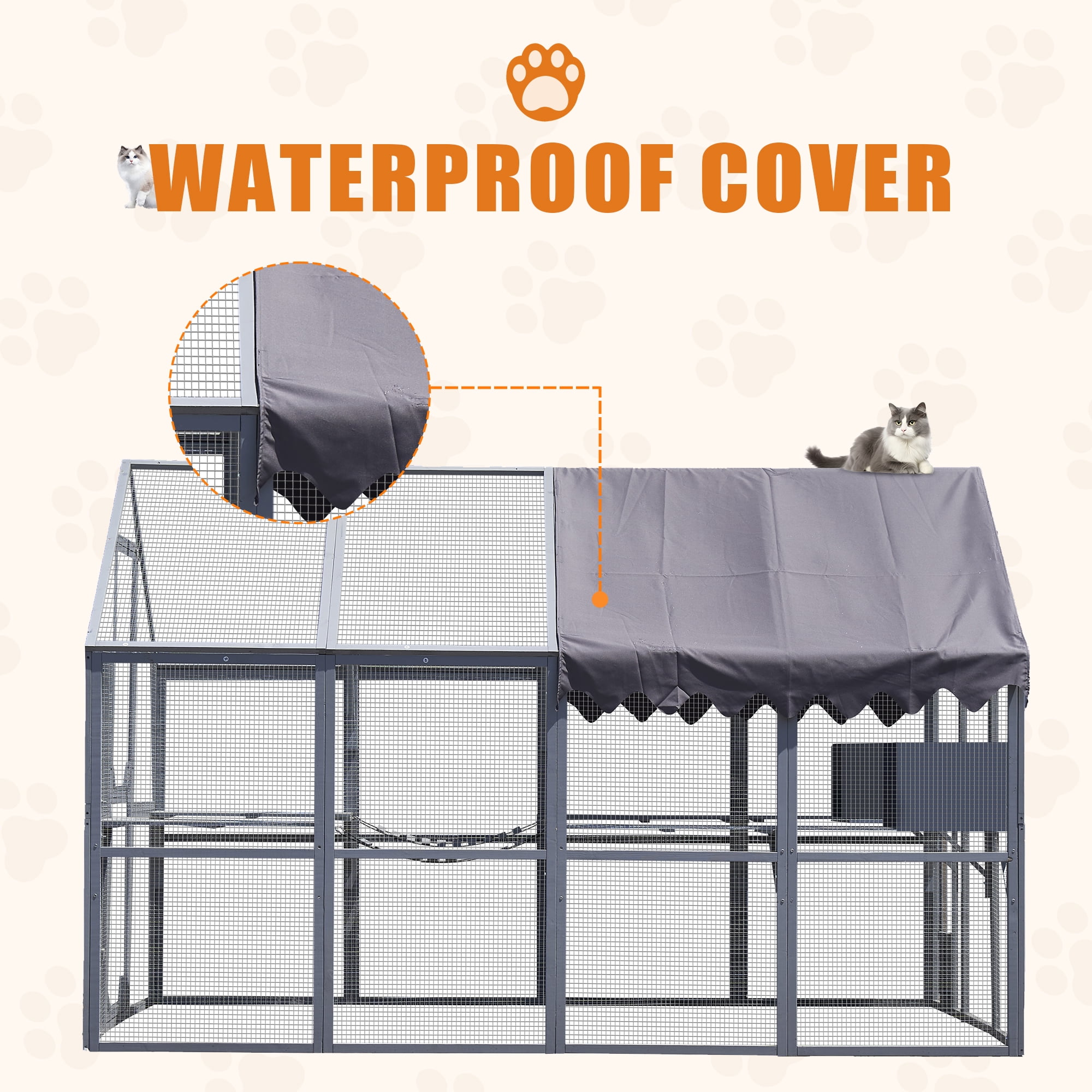 Segmart Cat House Outdoor Catio, 108.7'' Weatherproof UV Proof Walk-in Catio Large Cat Enclosure Surper Large for 15-20 Cats, Cat Cage Iguana Cage with Sunshine Board & Bouncy Bridge, Dark Grey