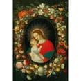 thumbnail image 2 of Jan Brueghel the Younger 11x14 Gold Ornate Wood Frame and Double Matted Museum Art Print Titled - The Virgin and Child in a Cartouche Surrounded by a Garland of Flowers, 2 of 4