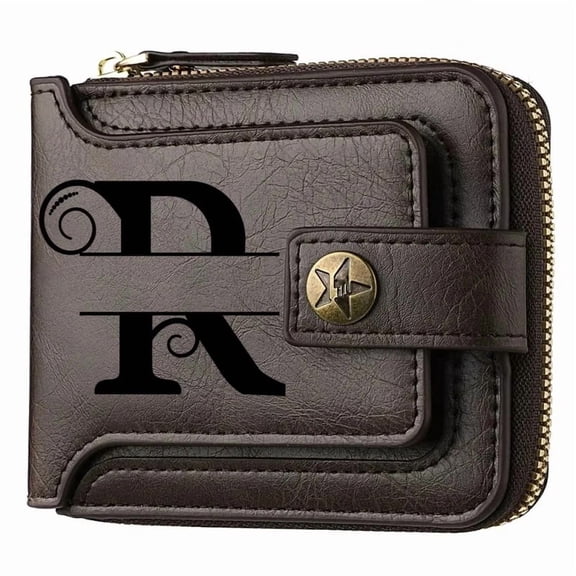 Personalized  PU Leather Chain Short Wallet For Man, Engraved Name&Text Bifold Stylish Brown Wallet For Man Valentines Birthday