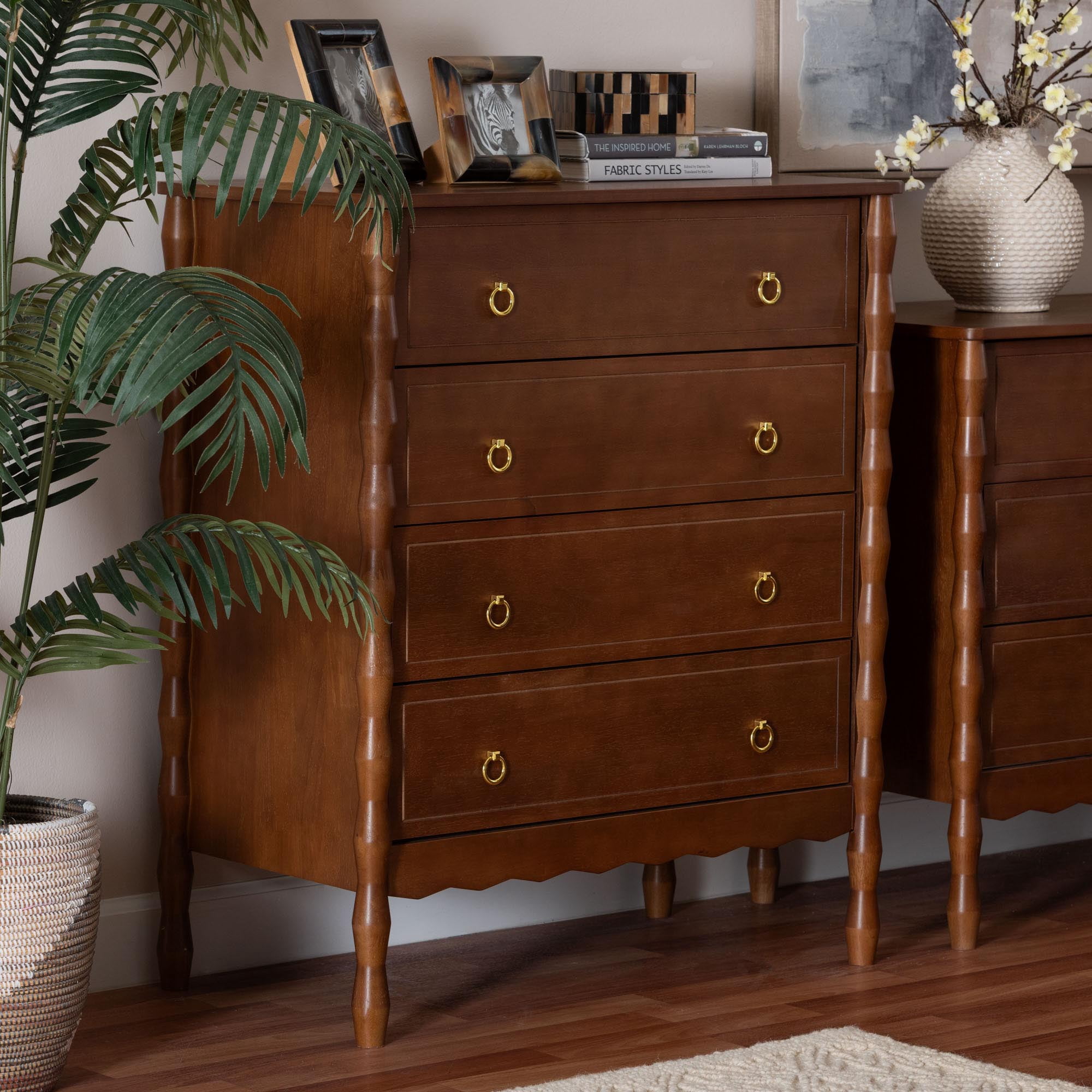 Baxton Studio Seamus Mid-Century Modern Chest, 4-Drawer, Walnut Brown